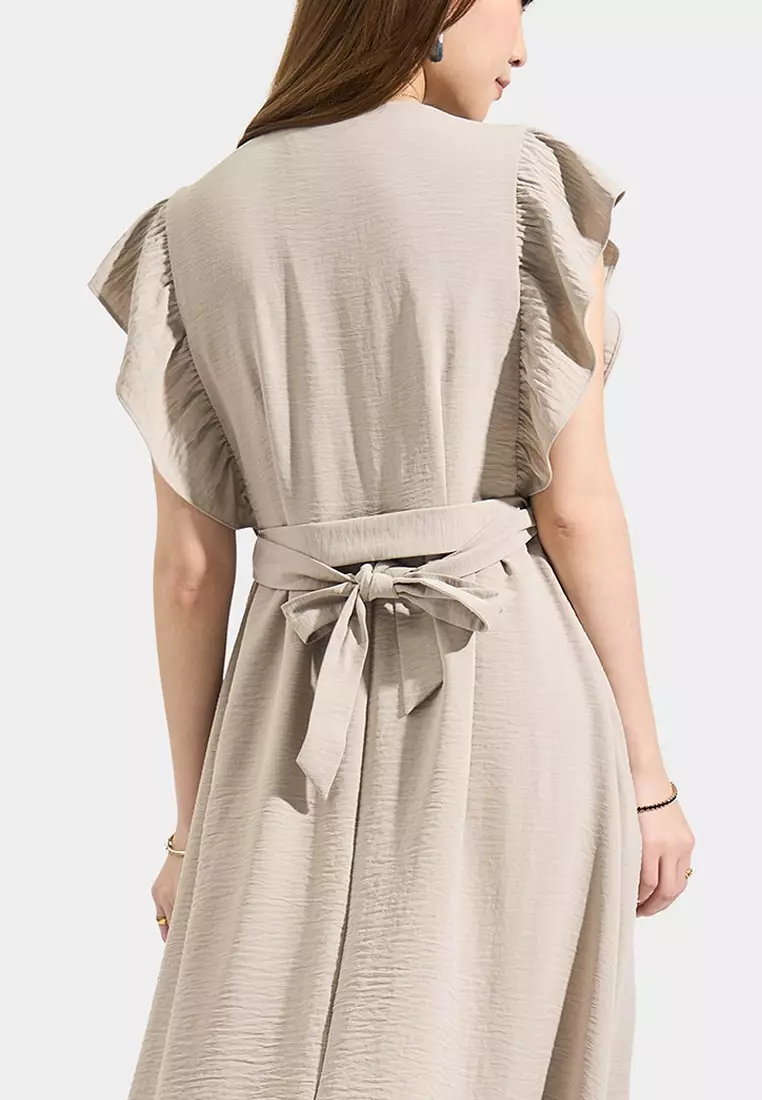 Ruffle Sleeves Midi Dress