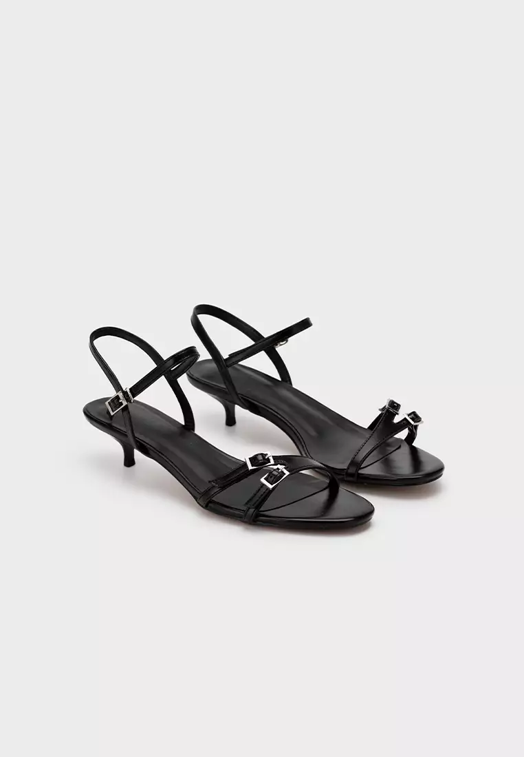 EMBELLISHED STRAP KITTEN HEEL SANDAL