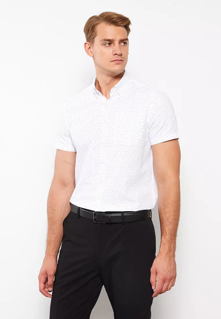 White fitted short 2025 sleeve shirt