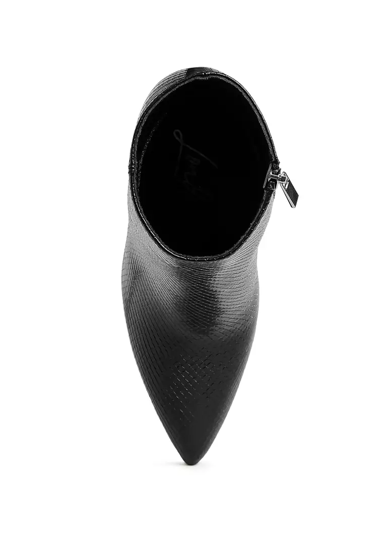 Sepatu bot hak stiletto bertekstur warna hitam