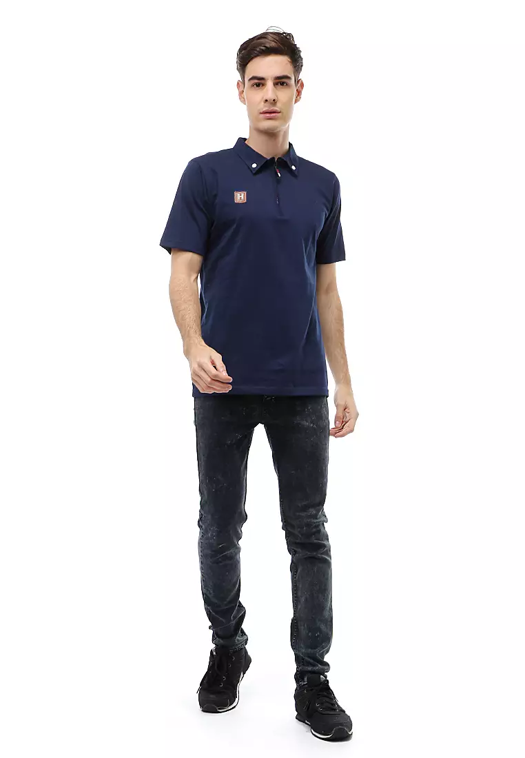 Jack Atasan Casual Pria T-Shirt Kaos Polo Resleting Short Sleeve Material Cotton ORIGINAL - Navy
