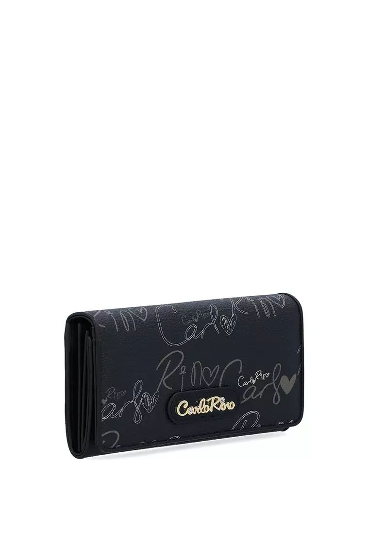 Black Calligraphy Monogram 2-fold Long Wallet