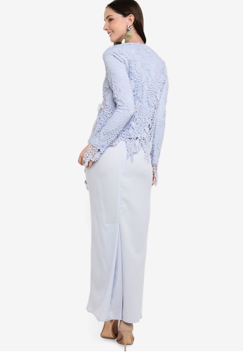 Buy Embellish Lace Top With Drape Skirt from Lubna in Blue at Zalora