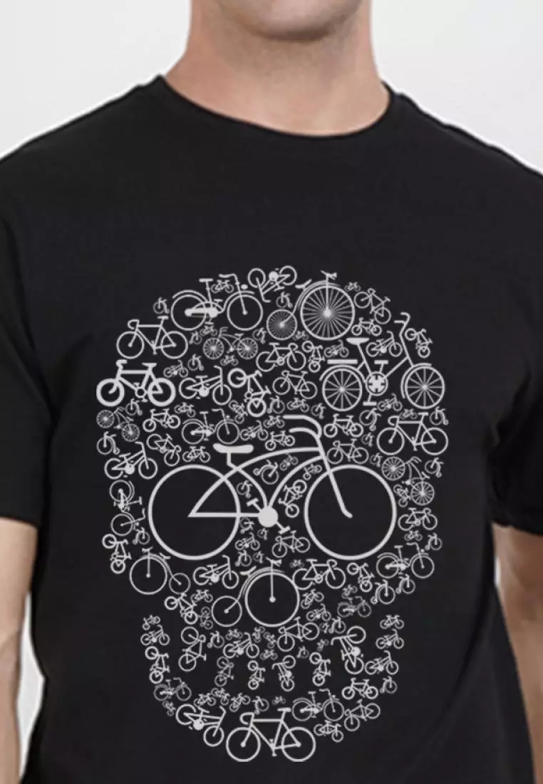 骷髅图案黑色休闲短袖棉质 T 恤