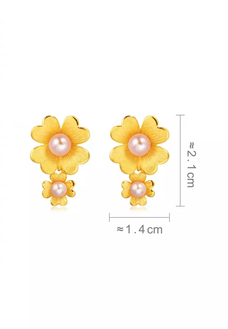 Chinese Wedding Collection 999.9 24K Gold Bridal Blossom, Floral Drop Earrings for Women 89000E