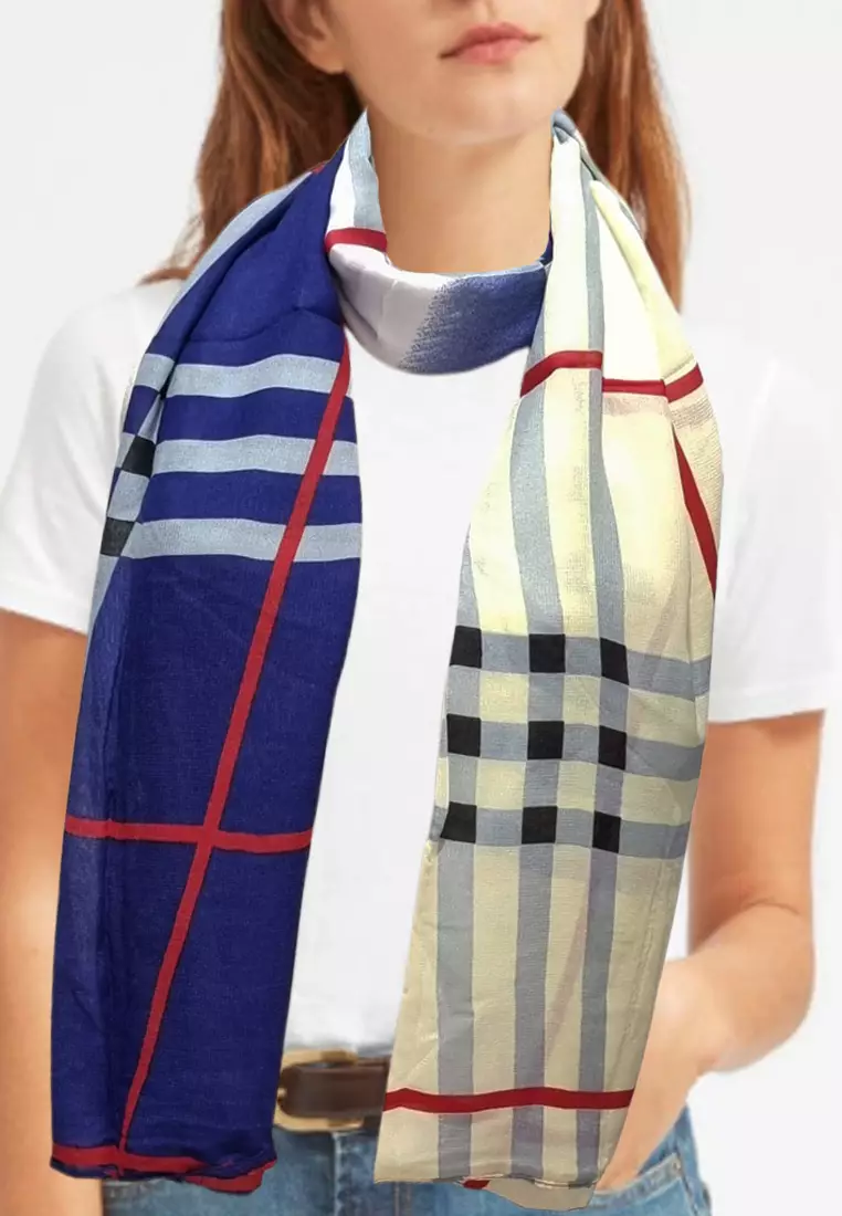 Checkered Poly.-Viscose Scarf Yellow & Blue