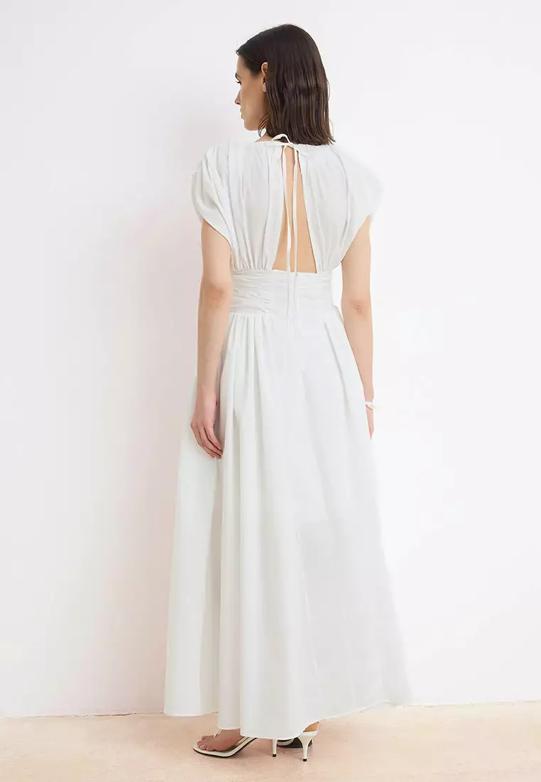White Corsage Detailed Maxi Woven Dress Twoss26El679