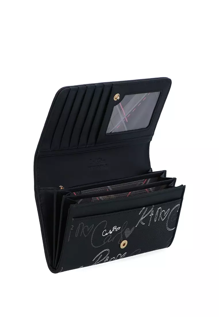 Black Calligraphy Monogram 2-fold Long Wallet