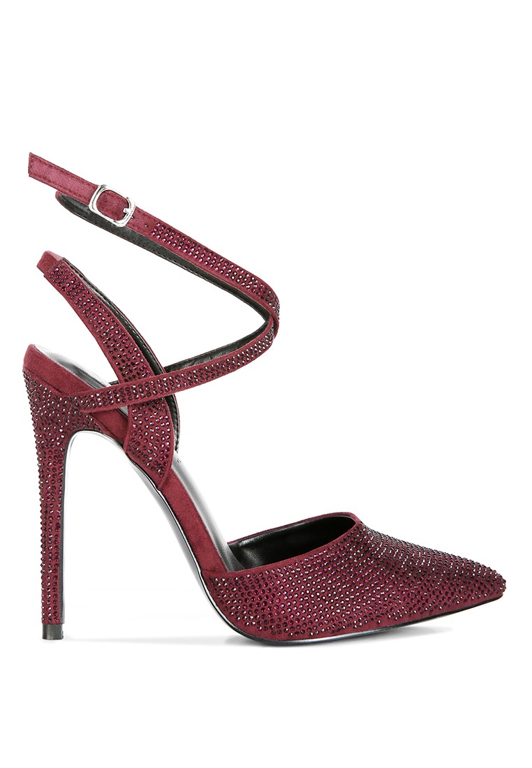 Burgundy Diamante Studded High Heeled Sandal