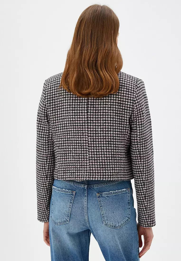 Crop Tweed Jacket with Chain Detail