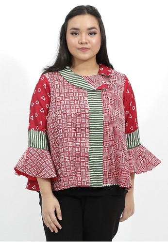 House of Kain white and red Blouse Batik Viscose Motif F9EFEAA84C2793GS_1