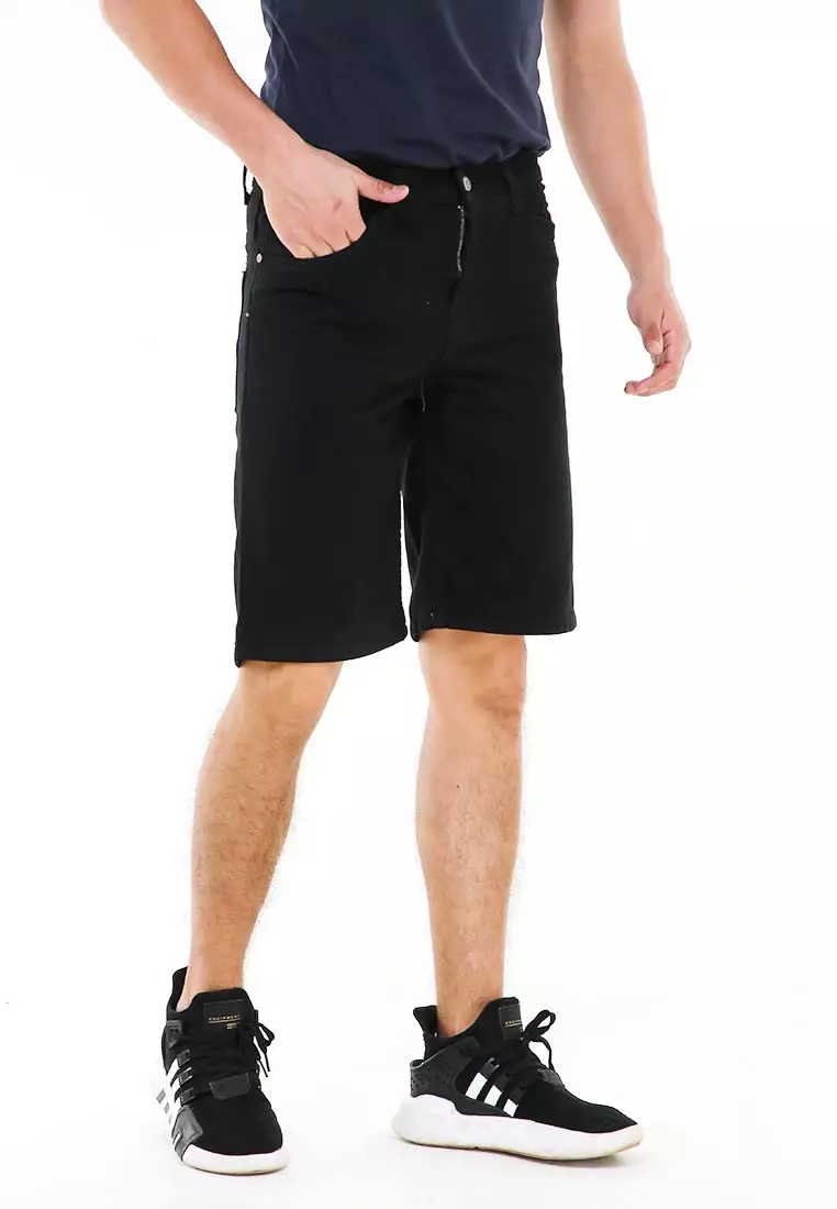 Rishham Celana Pendek Denim Pria Casual Short Pants Material Jeans ORIGINAL - Black