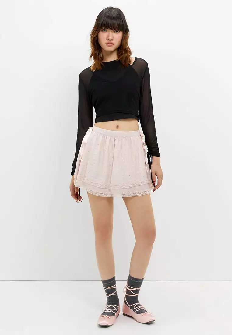 Layered Sheer Crop Top - Black