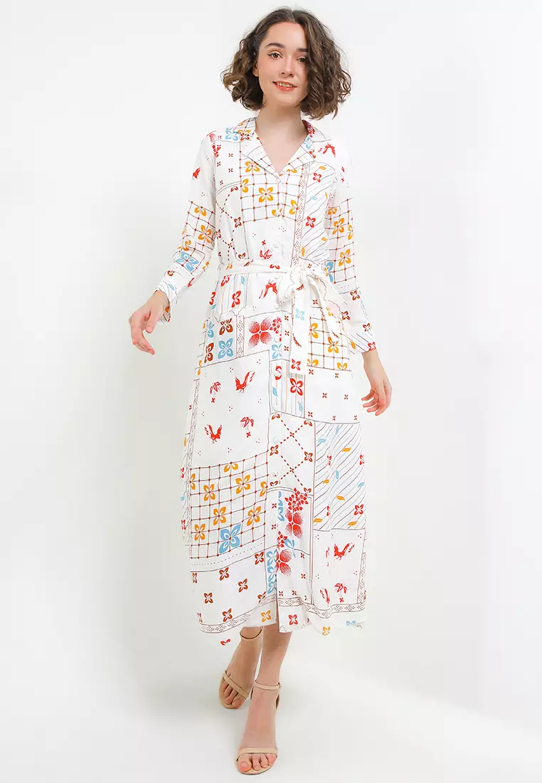 Dress Batik Wanita Katun Rayon Premium Long Estrella Red