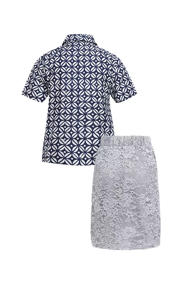 One Set Baju Anak Perempuan Kebaya Atasan dan Bawahan Rok Kids Rose Blue I