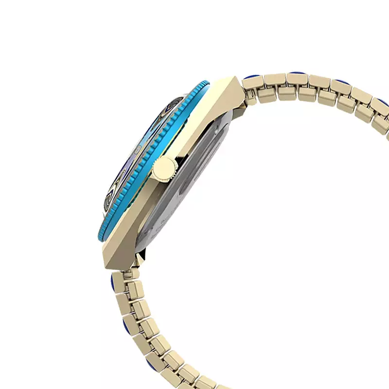 Jam Tangan Wanita Timex Q TW2V38500 Malibu Blue Dial Dual Tone Stainless Steel Strap