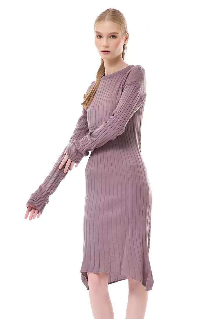 Adela Dress Rajut Tunik Wanita Motif Polos Long Sleeve Relaxed Fit - Burgundy