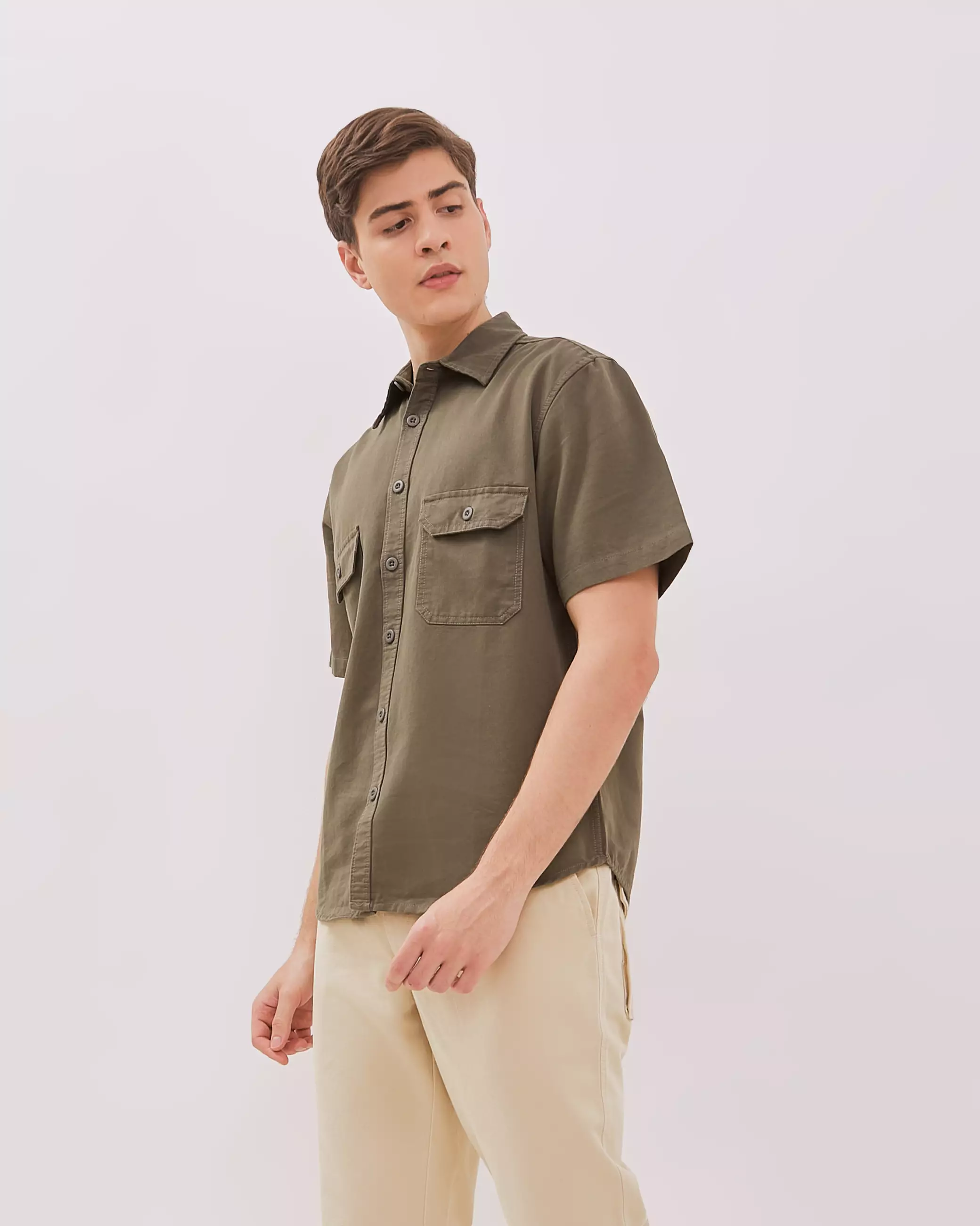 AMK Kemeja Pria Lengan Pendek SHS Jiya Ss Olive