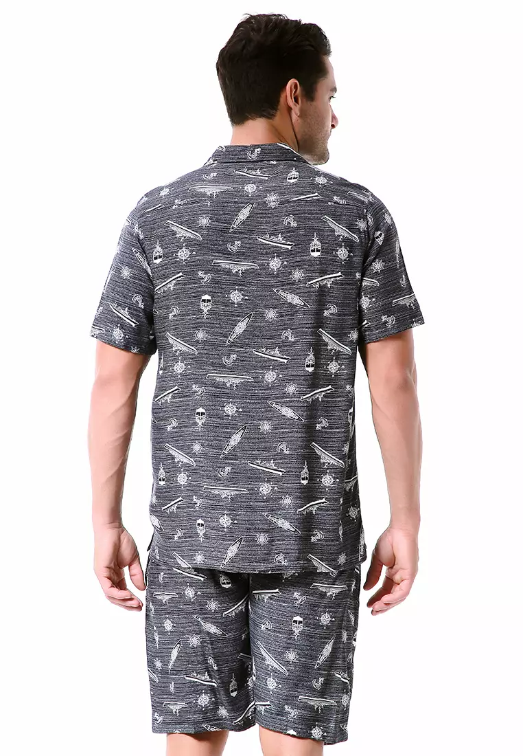 Deon Piyama Pria Ship Motive Kemeja One Set Lengan Pendek Material Rayon ORIGINAL - Gray