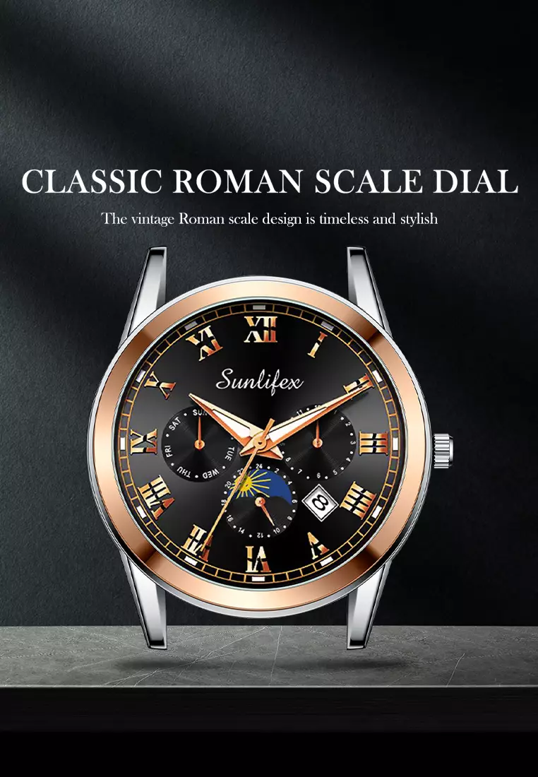 Jam Tangan Pria Tali Stainless Steel Anti Air Kuarsa Santai Mode Jam Tangan Cowok rose black