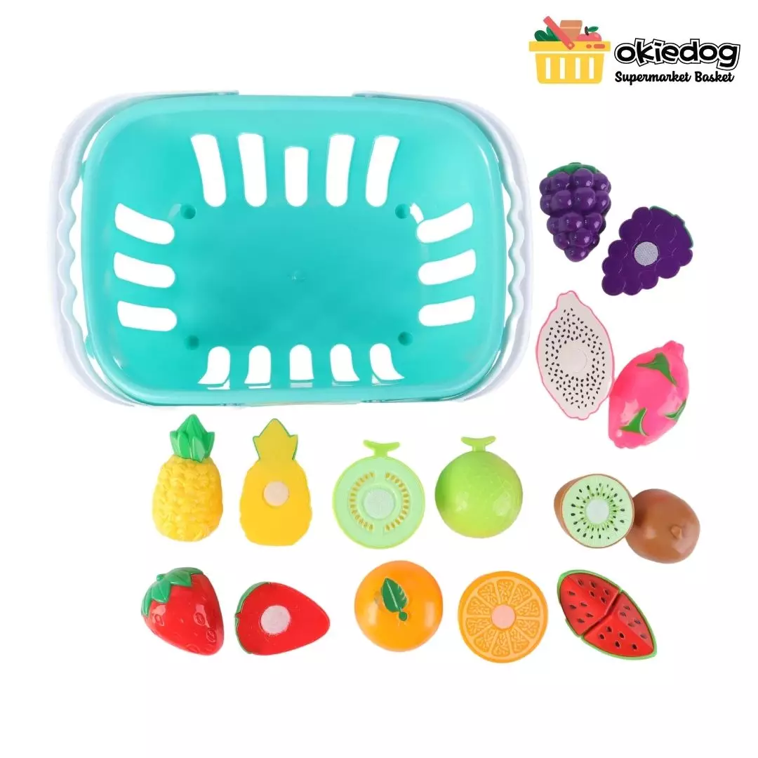 Okiedog Supermarket Basket Fruits - Mainan Keranjang Belanja, Mainan Potong Buah Sayur
