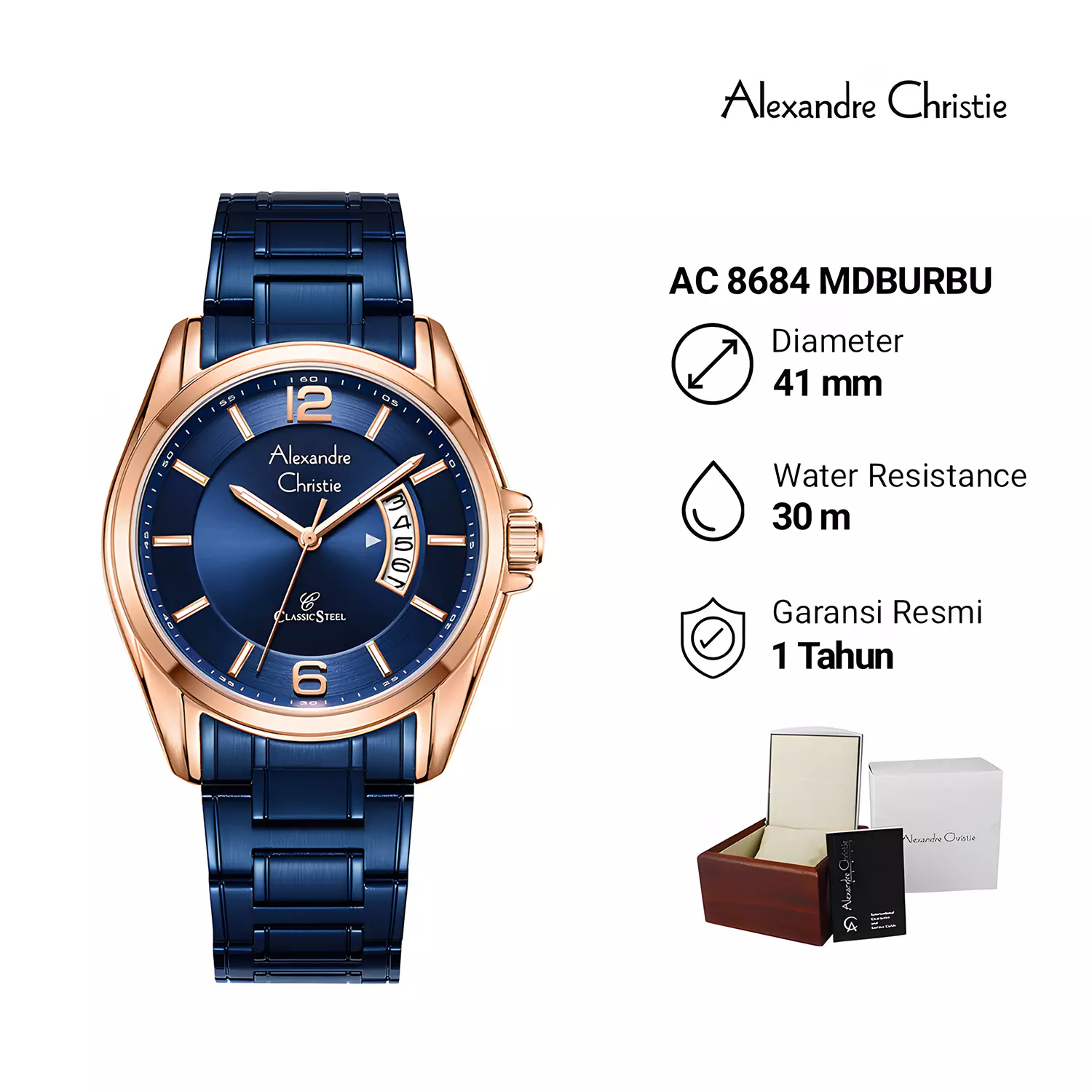 Jam Tangan Couple Pria Wanita - Classic Series - Rosegold Blue Stainless Steel - 8684 MLDBURBU