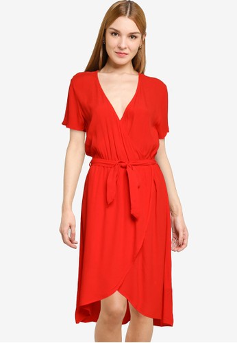 JACQUELINE DE YONG red Lea Short Sleeve Wrap Dress 93309AACF60448GS_1