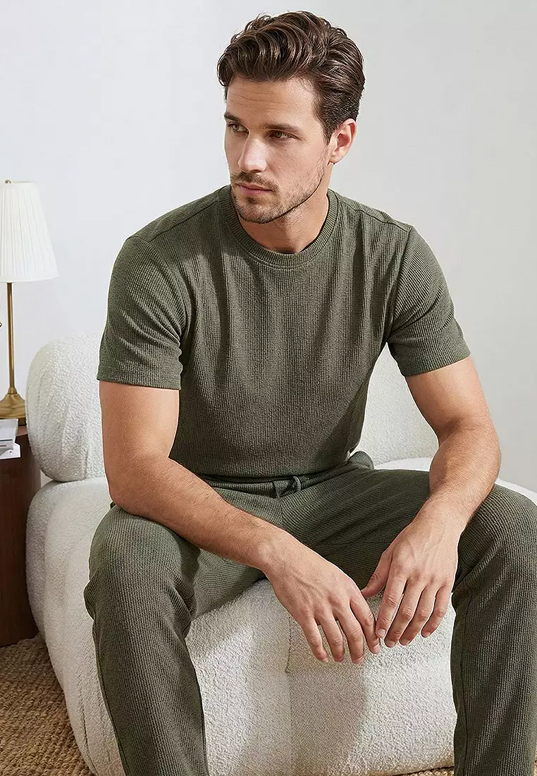 Khaki Regular Cut 3-Pack Textured Tracksuit Set Tmnss26Em00002