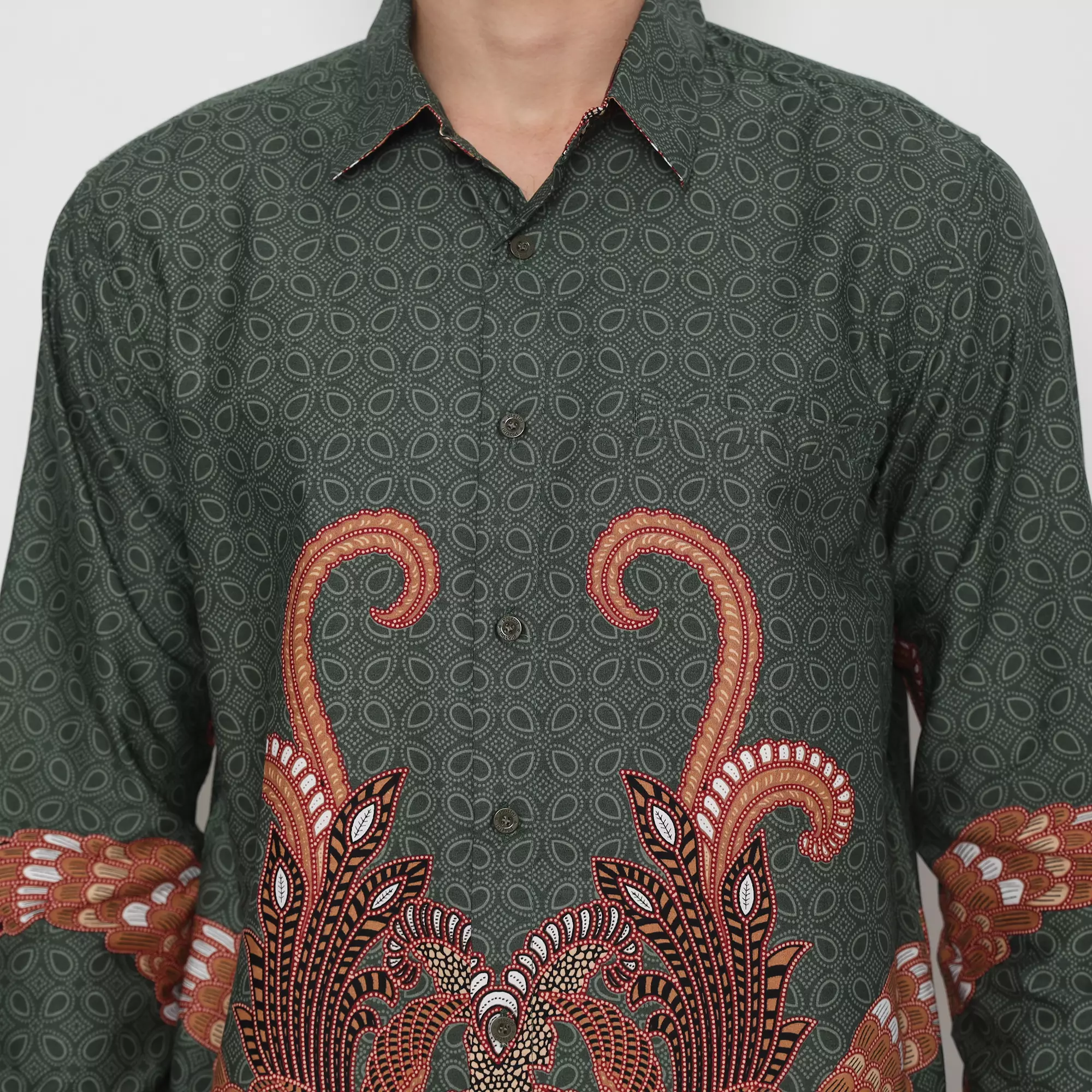Platini Kemeja Batik Pria Lengan Panjang Katun Hijau 36055