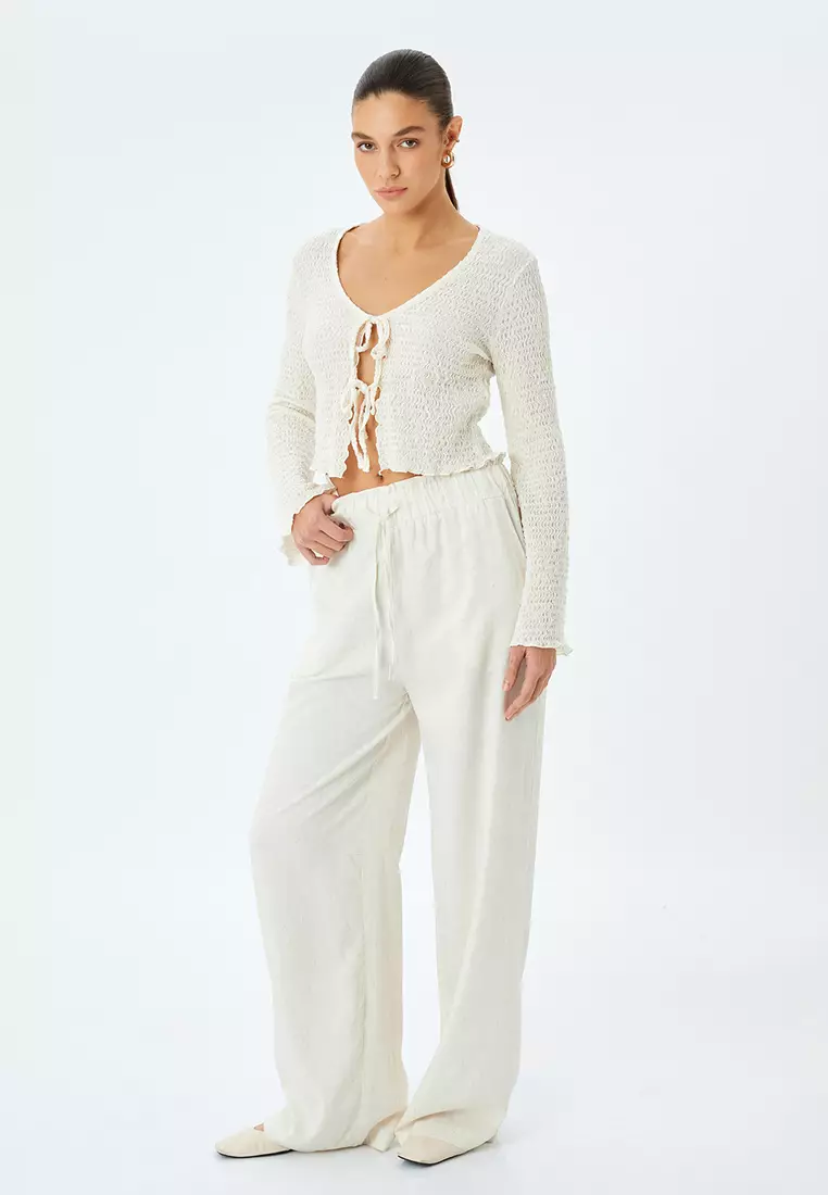 Linen Viscose Beige Women's Pocket Trousers