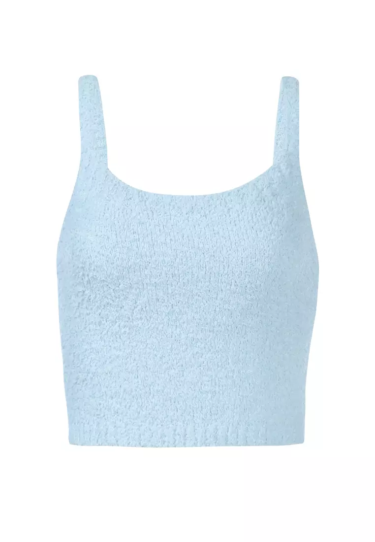 Atas Spaghetti rajutan dengan warna biru