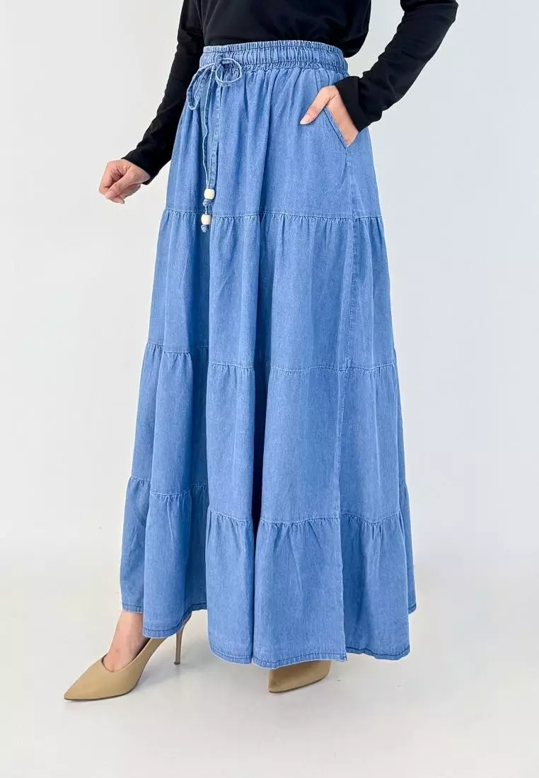 Nola Skirt (Rok Jeans A-Line) Fit BB 90 kg - Biru Muda