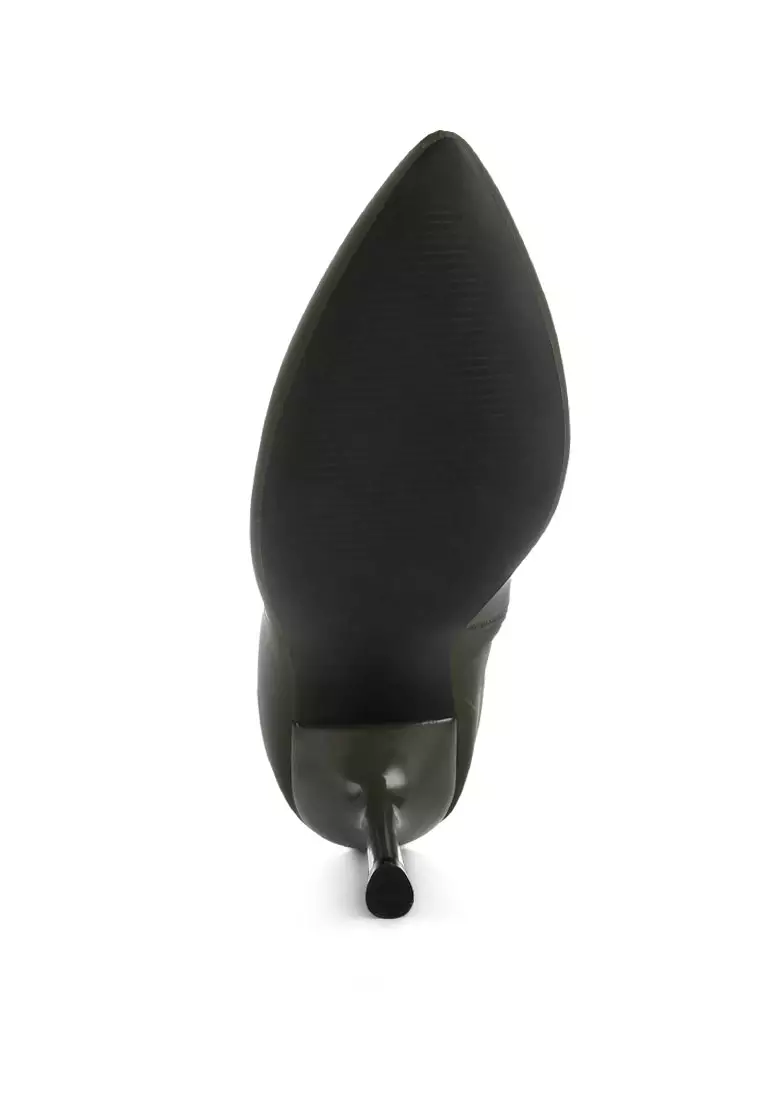 Zudio Solid Mid Heel Sock Boots In Khaki