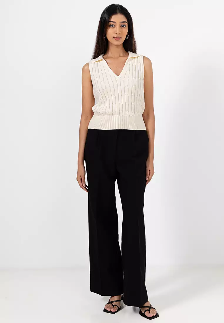 Erin Collared Cable Knit Top