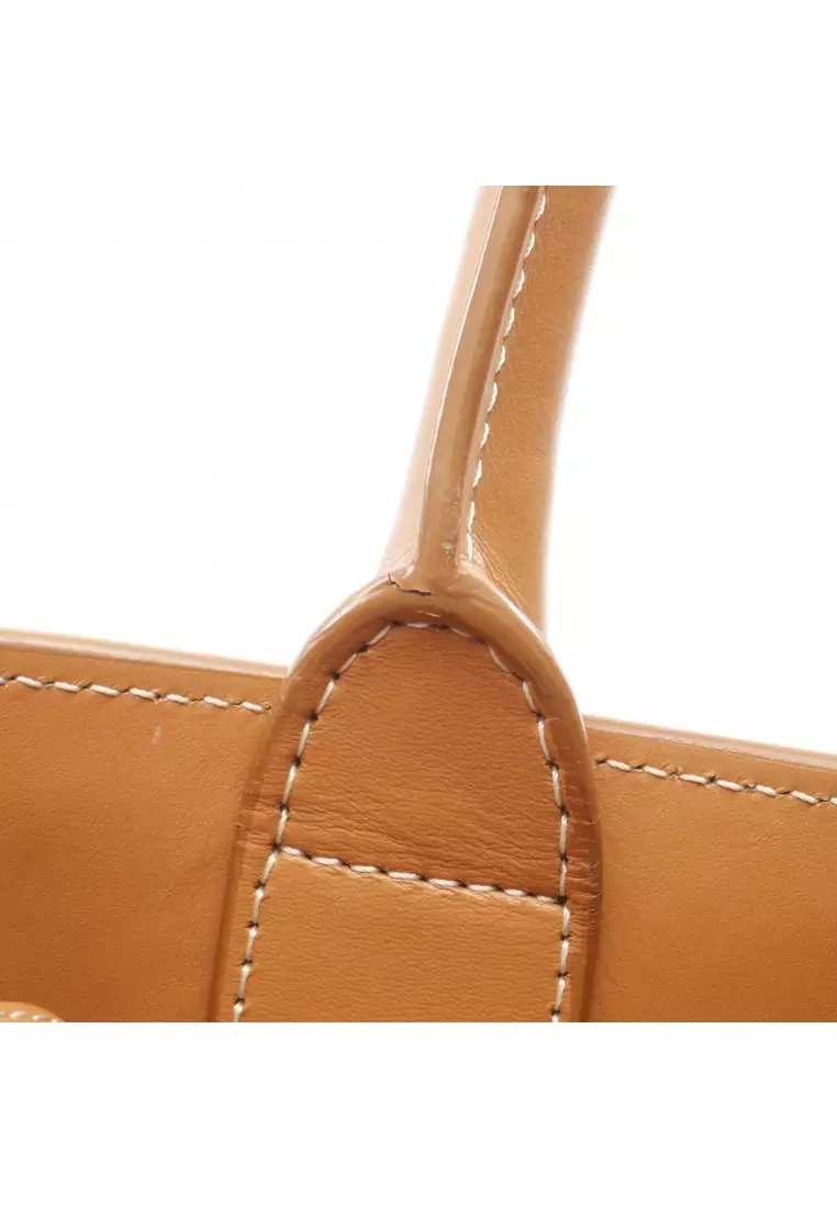 Pre-Loved Celine Small Vertical Hippopotamus Handbag tote bag canvas leather off white light brown 2WAY