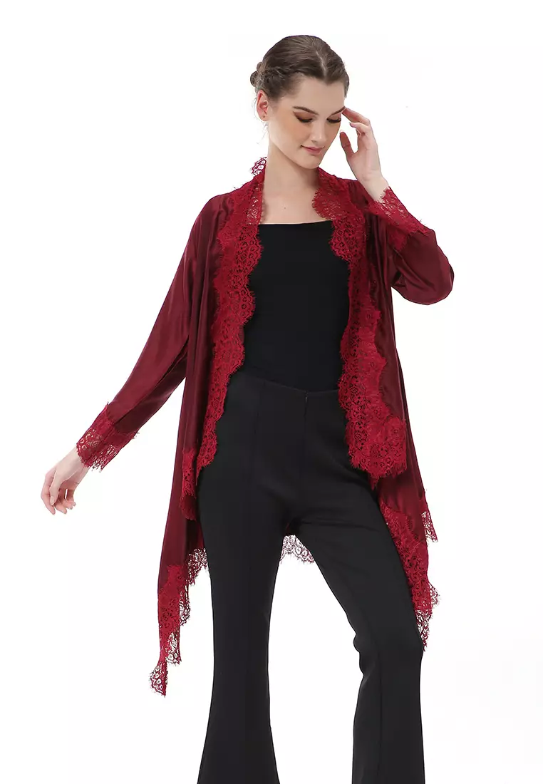 Reine Atasan Wanita Outer Kebaya Traditional Design Material Silk ORIGINAL - Maroon