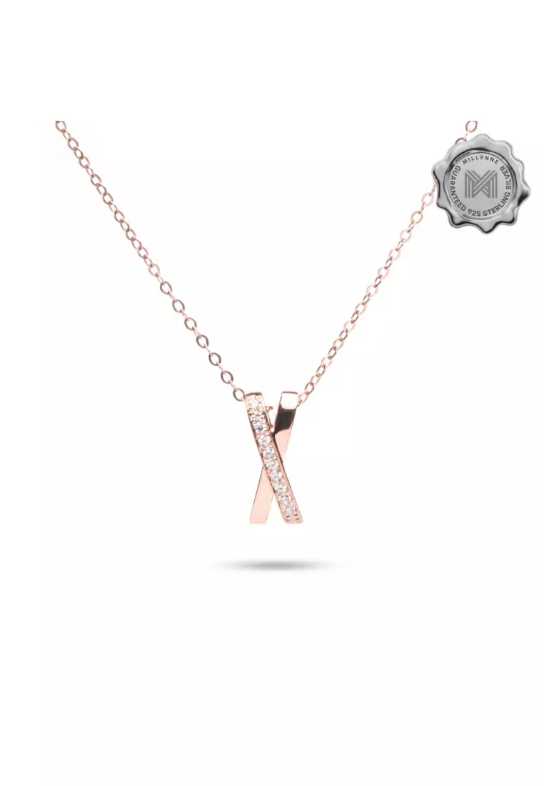 Made For The Night Studded X Cubic Zirconia Rose Gold Necklace with 925 Sterling Silver