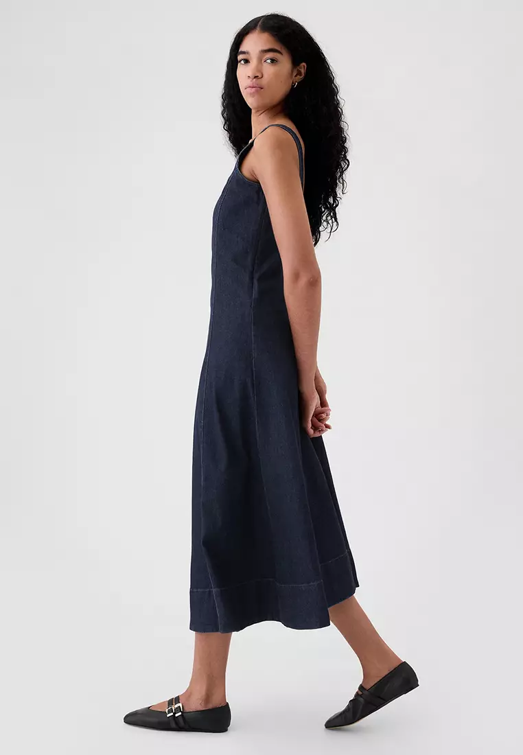 Square Neck Midi Denim Dress