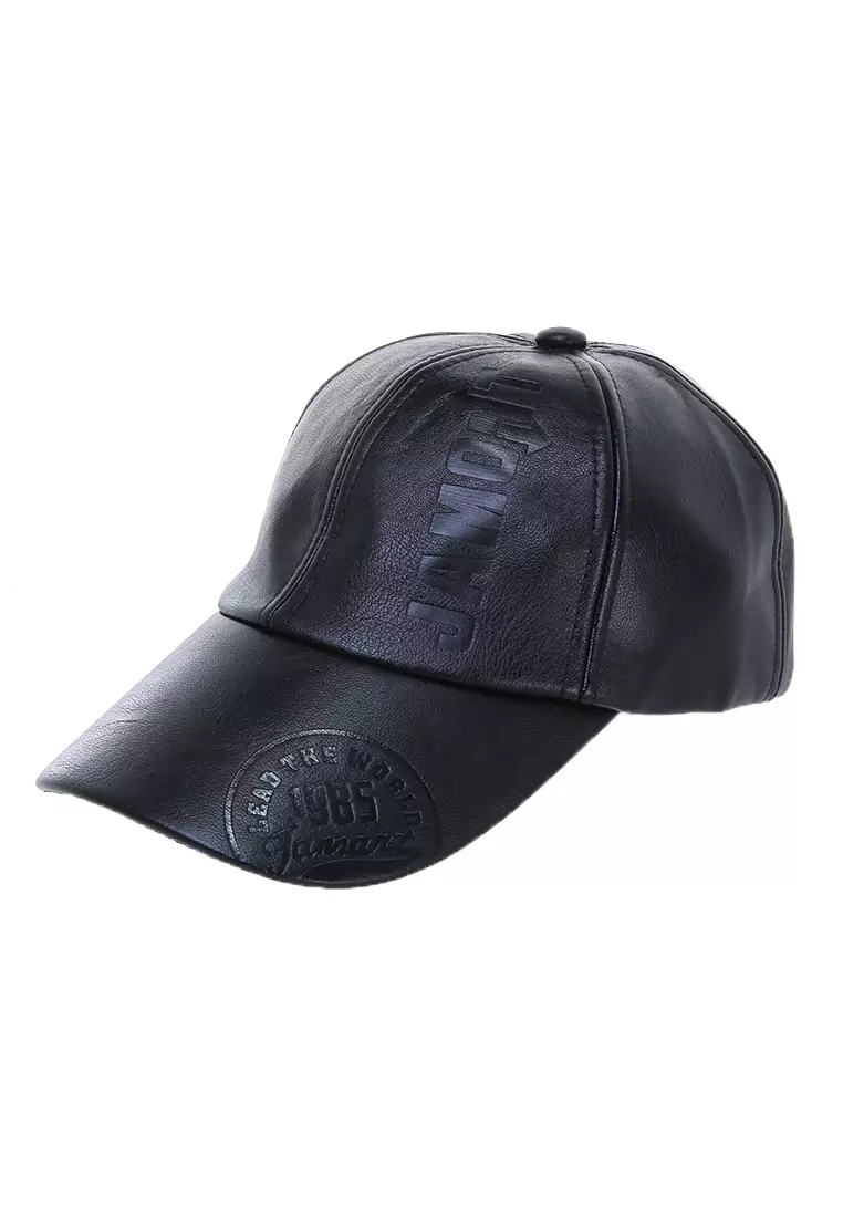 Drsh Topi Trucker Baseball Pria & Wanita Resizable Strap Material Kulit Leather ORIGINAL - Black