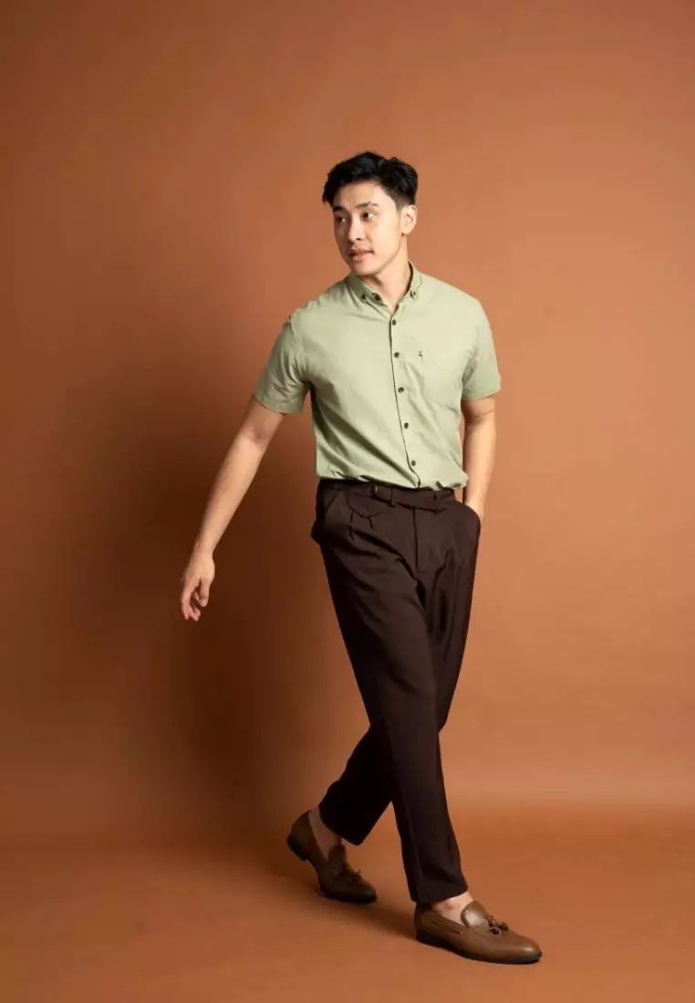 Kemeja lengan pendek pria formal slim fit hijau mint houseofcuff