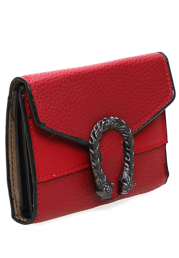 Fecesa Dompet Wanita Mini Wallet Purses Casual Large Storage Material Kulit Leather ORIGINAL - Red