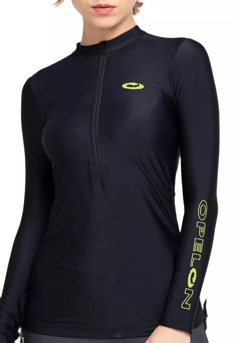 Baju Renang Wanita Lengan Panjang  Rash Vest Ladies Long Sleeve Top Black  Opelon