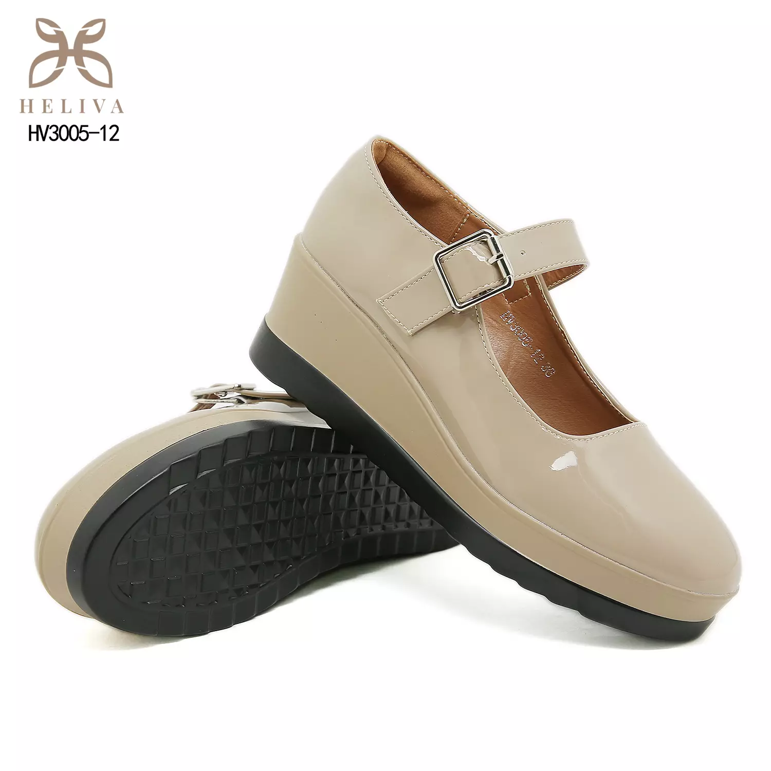 Heliva Mikha Glossy Strap Wedges with Feminine Charm Heel 5.5cm HV3005-12
