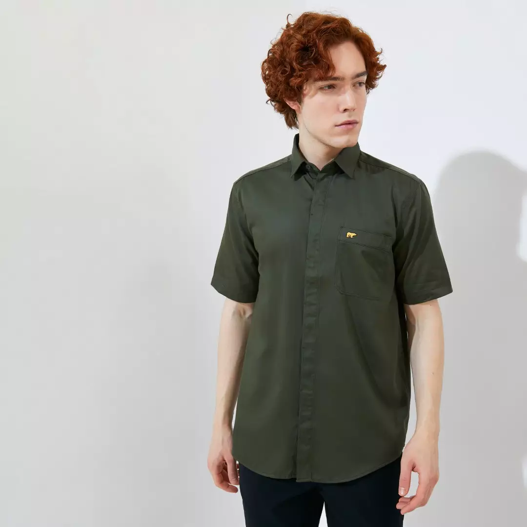 Jack Nicklaus Elwood Kemeja Pria Lengan Pendek Slim Fit Army Green Colour Army Green