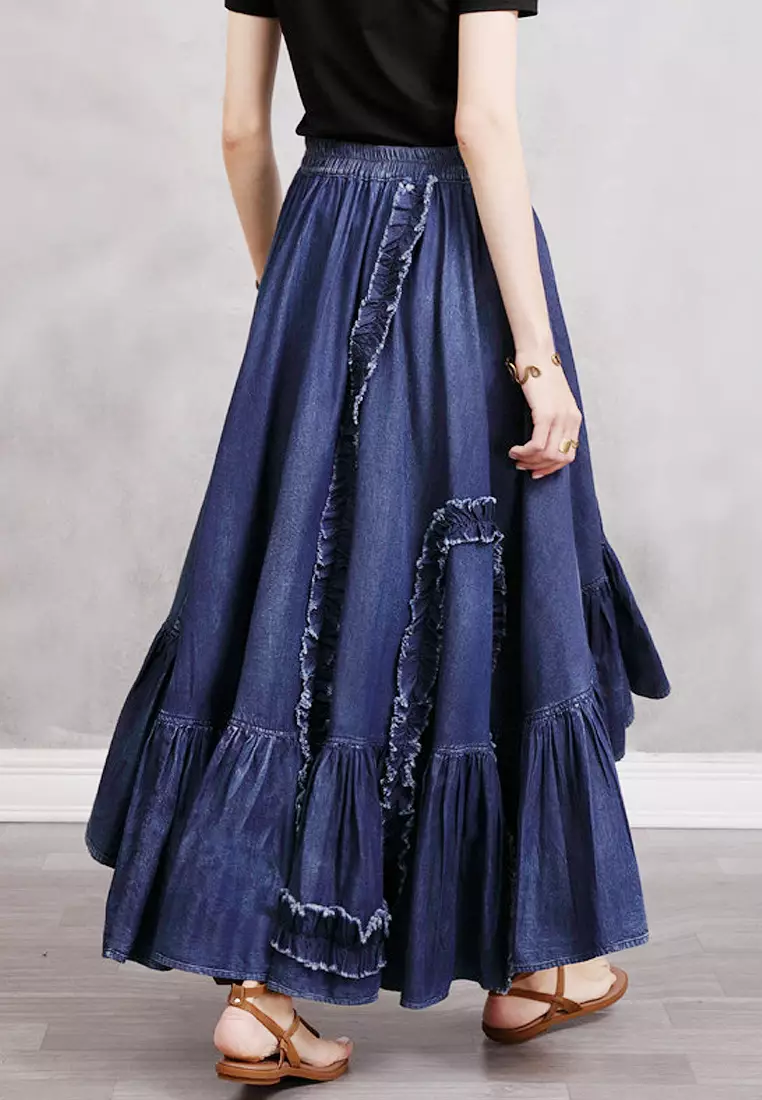 VANSA Irregular Mid length Denim Skirt VCW Sk2250