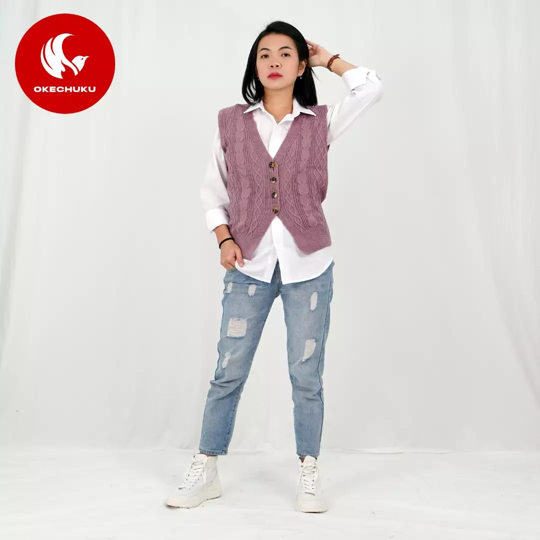 Vest Kancing Rompi Rajut Kancing Knit Outer Korean Style Rompi Rajut Wanita Gaya Korea
