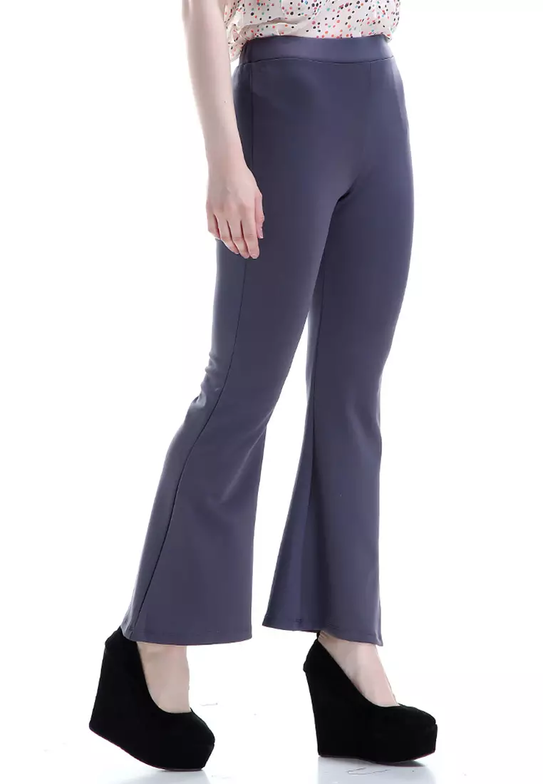 Zahlee Celana Cutbray Wanita Long Pants Woman Highwaist Kasual Bawahan - Grey