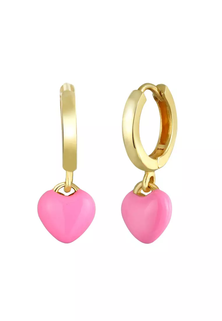 Anting Earrings Perak 925 Lapis Emas Anak Hati Enamel