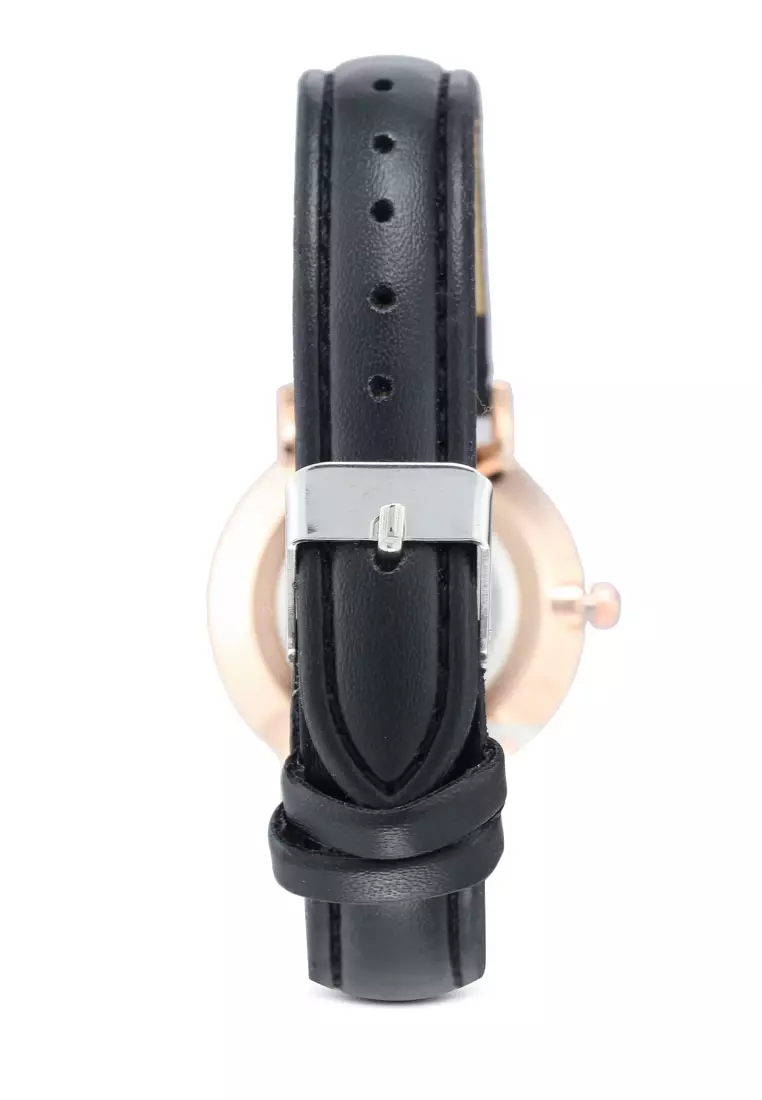 Round Face Gold Black And Black Strap Watch