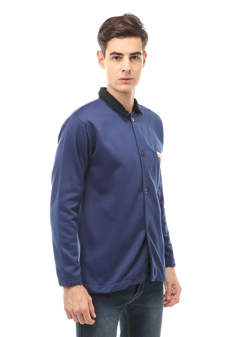 Woreq Atasan Formal Pria Outerwear Kemeja Blazer Lengan Panjang Material Fleece ORIGINAL - Navy